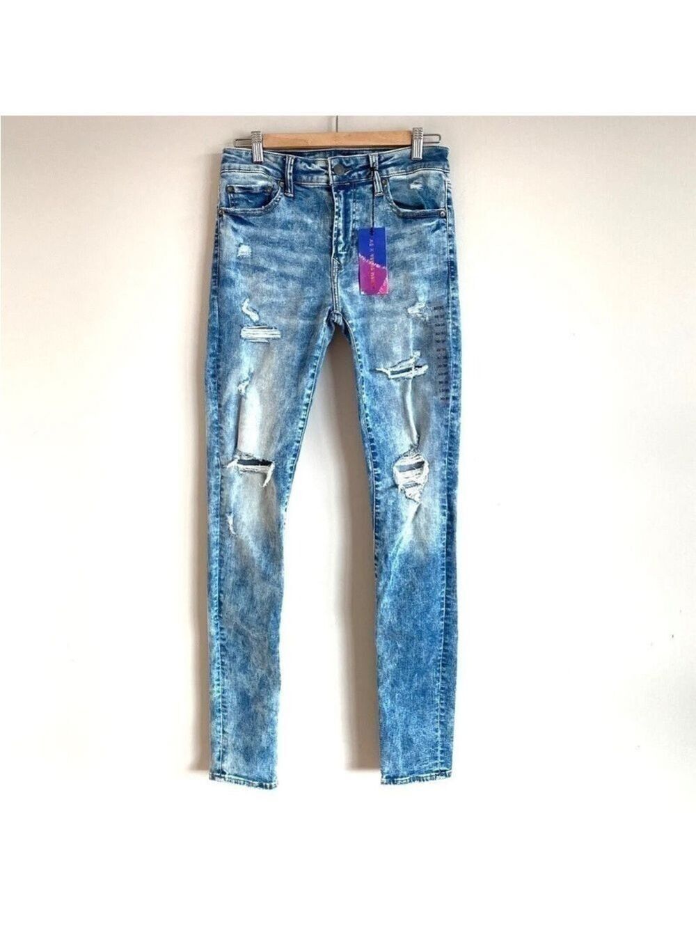 AMERICAN Eagle X Young Money Stacked Skinny Jeans Acid Wash Distressed 30X30 NEW